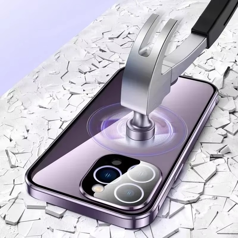 Luxury iPhone Magnetic Metal Case with Double-Sided Glass — 360° Full Body Protection, Shockproof Transparent Cover, Slim Scratch-Resistant Durable Design