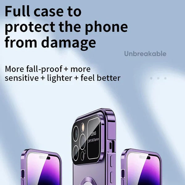 Luxury iPhone Magnetic Metal Case with Large Window Lens Protection — Aluminum Frame, Tempered Glass Screen Protector, Shockproof Slim Scratch-Resistant Cover