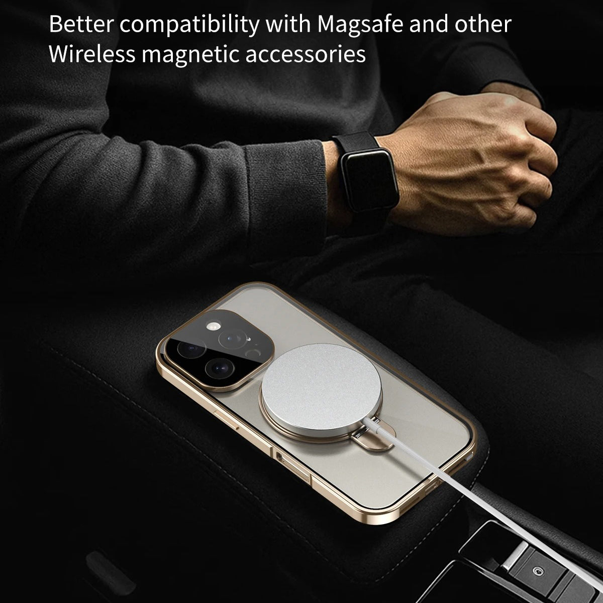 Luxury iPhone Magnetic Metal Frame Case — Double-Sided Anti-Peeping Glass Cover with Bracket Stand, Hard Anti-Drop Shockproof Protection