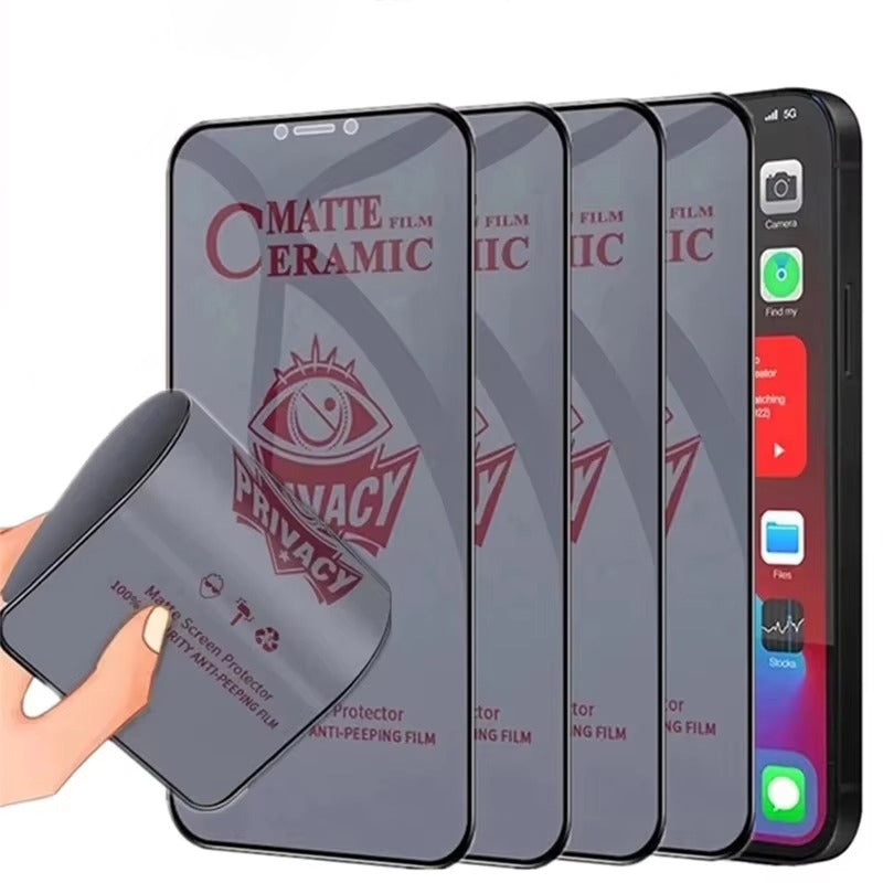 Luxury iPhone Matte Ceramic Privacy Screen Protector – Anti-Spy Protective Film with Anti-Fingerprint Surface, Scratch Resistance & Shatter-Reducing Display Coverage