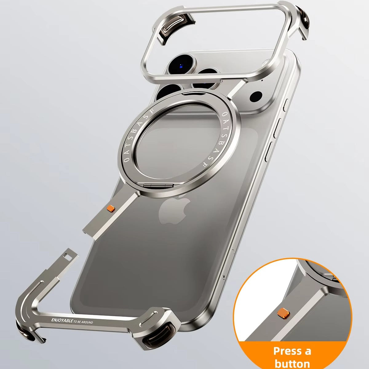 Luxury iPhone Metal Magnetic Case — Frameless Aluminum Alloy Cover with 360° Rotating Stand Ring, MagSafe Compatible Shockproof Protective Design