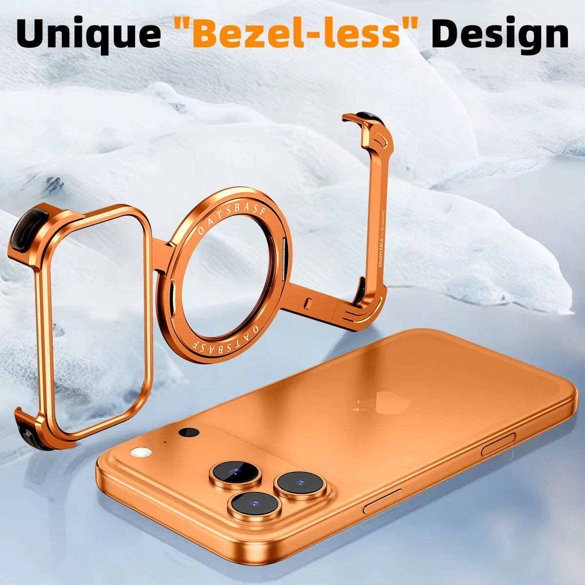Luxury iPhone Metal Magnetic Case — Frameless Aluminum Alloy Cover with 360° Rotating Stand Ring, MagSafe Compatible Shockproof Protective Design