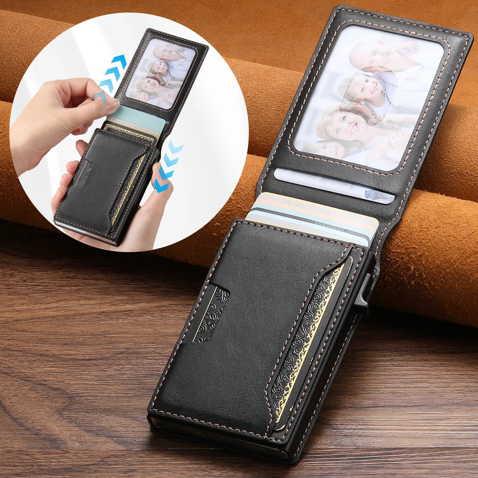 Luxury iPhone PU Leather Wallet Case with Card Slot Storage, Button-Eject Card Holder Design, Slim Flip Cover with Secure Compartment