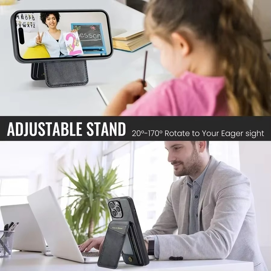 Luxury iPhone Wallet Case with MagSafe Wireless Charging — Magnetic Detachable Cover, Retro PU Leather Design, Card Slots with Photo Holder, Full Protection