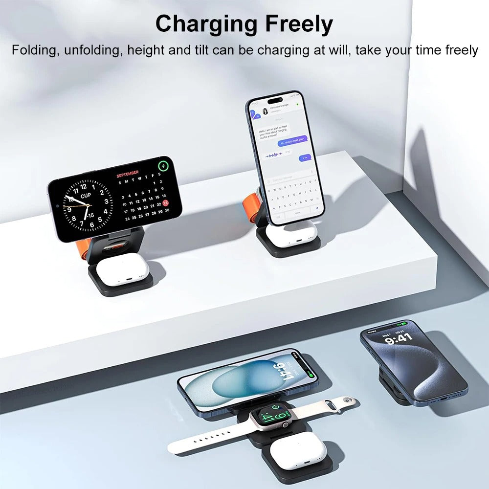 Minimalist iPhone 3-in-1 Foldable Magnetic Wireless Charging Station, 15W Fast-Charge Stand for Phone, Watch & Earbuds with Compact Travel Design  Research 3-in-1 magnetic wireless chargers Spend a few minutes for better results