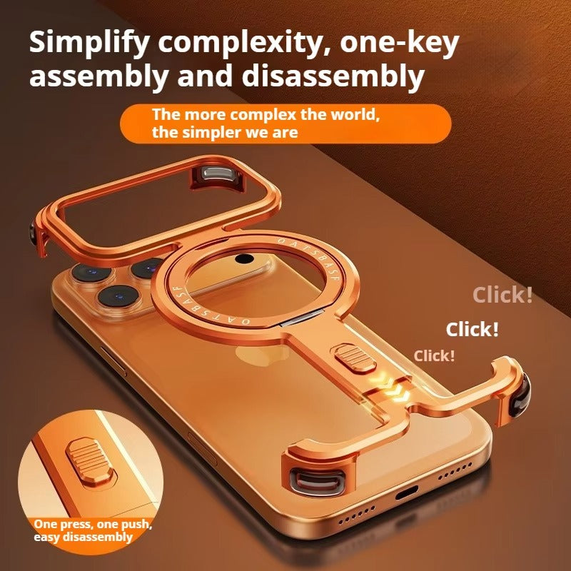 Minimalist iPhone Case — Aluminum Frameless MagSafe Cover with 360° Magnetic Stand and Slim Shockproof Metal Design