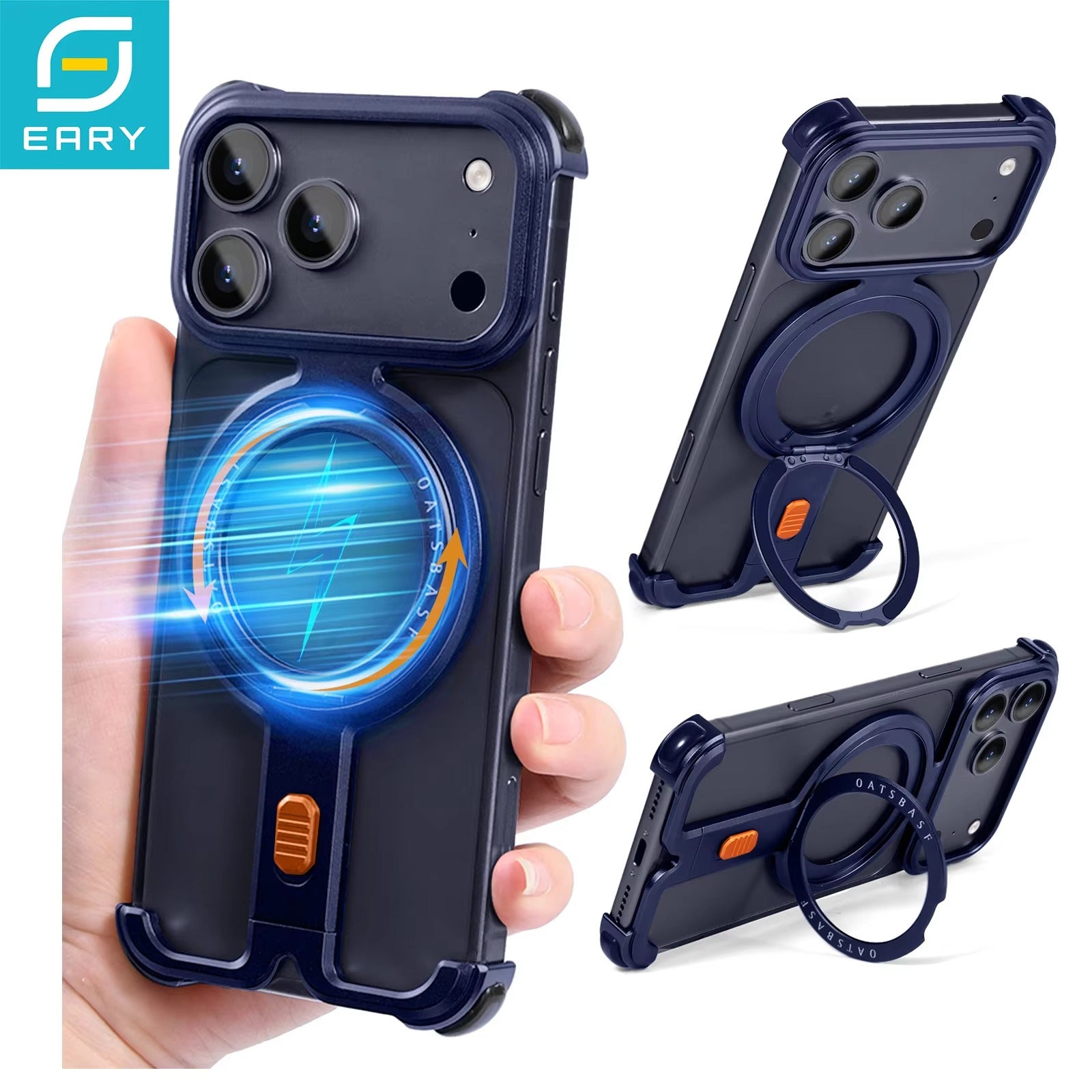 Minimalist iPhone Case — Aluminum Frameless MagSafe Cover with 360° Magnetic Stand and Slim Shockproof Metal Design