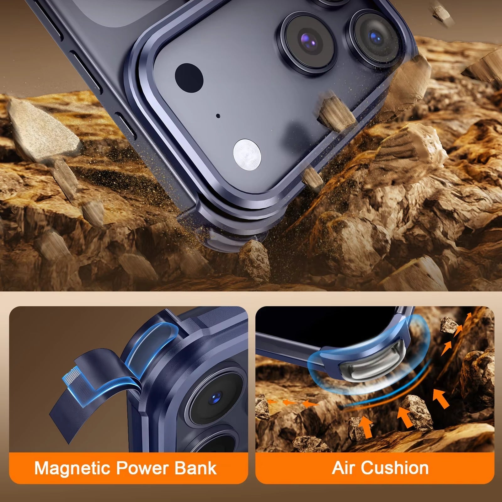 Minimalist iPhone Case — Aluminum Frameless MagSafe Cover with 360° Magnetic Stand and Slim Shockproof Metal Design