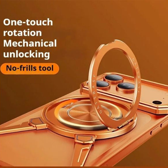 Minimalist iPhone Case — Aluminum Frameless MagSafe Cover with 360° Rotating Stand Ring and Shockproof Protective Design