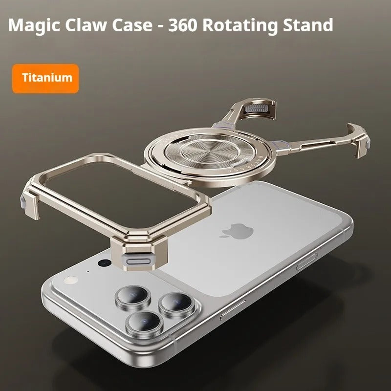 Minimalist iPhone Case — Aluminum Frameless MagSafe Cover with 360° Rotating Stand Ring and Shockproof Protective Design