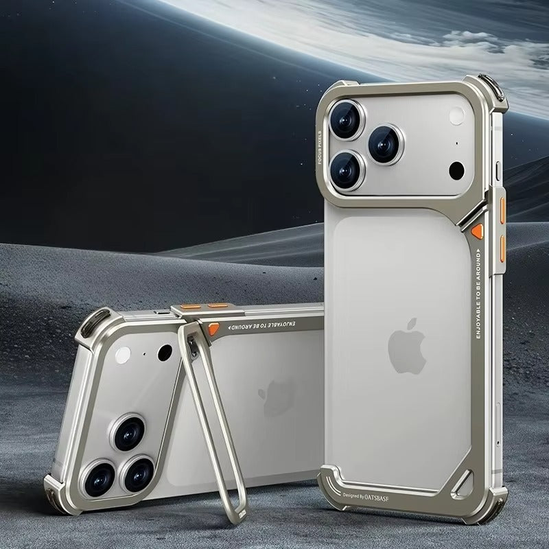 Minimalist iPhone Case — Aluminum Frame with Lens Holder, MagSafe Wireless-Charging Support, Slim Drop-Protection Metal Design