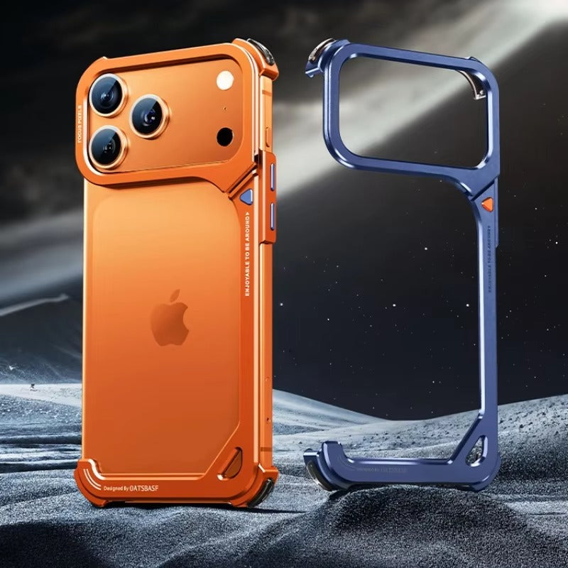 Minimalist iPhone Case — Aluminum Frame with Lens Holder, MagSafe Wireless-Charging Support, Slim Drop-Protection Metal Design