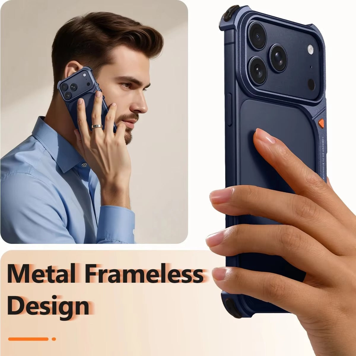 Minimalist iPhone Case — Aluminum Frame with Lens Holder, MagSafe Wireless-Charging Support, Slim Drop-Protection Metal Design