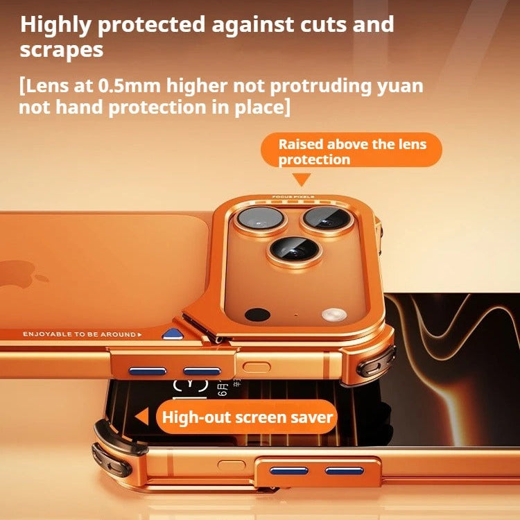 Minimalist iPhone Case — Aluminum Frame with Lens Holder, MagSafe Wireless-Charging Support, Slim Drop-Protection Metal Design