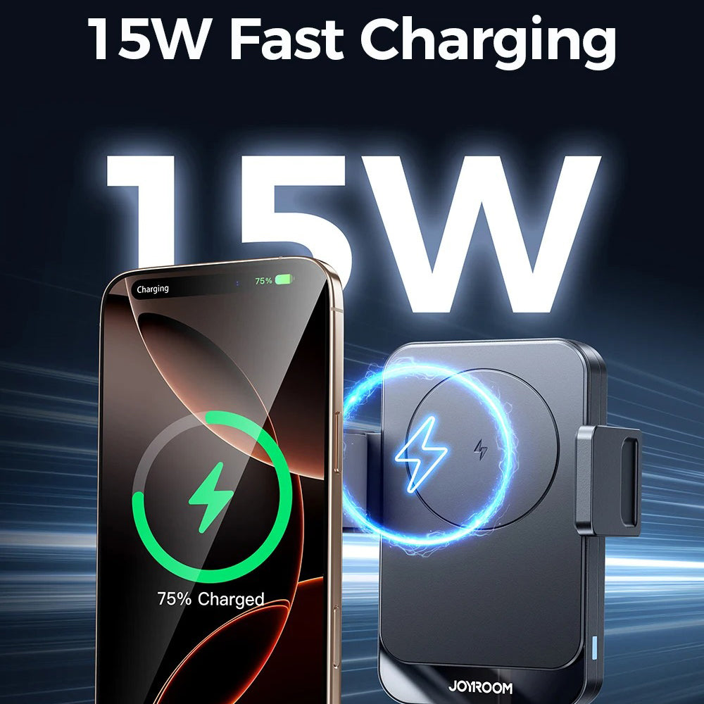 Premium 15W Car Phone Holder with Wireless Charging, Adjustable Rotatable Mount, Secure Air Vent & Dashboard Charging Stand