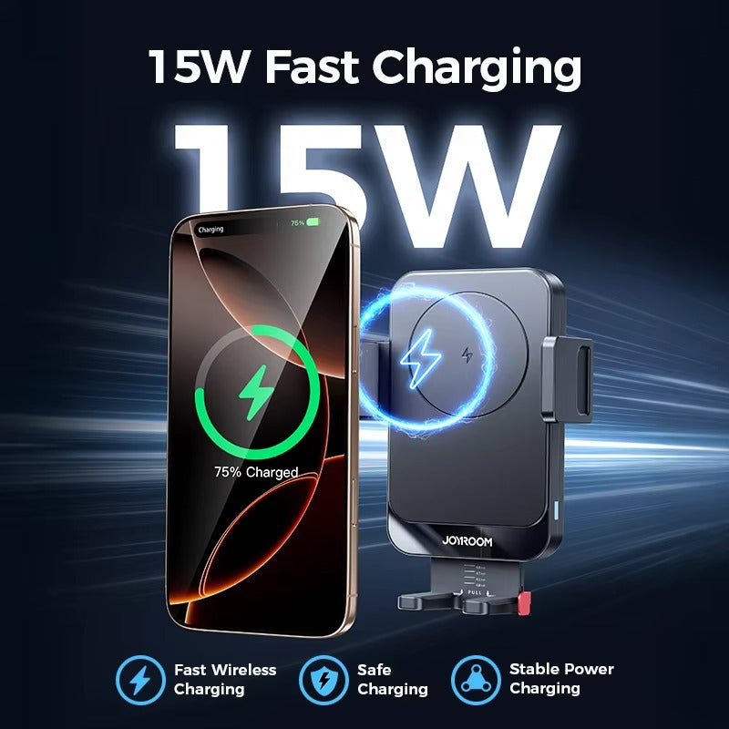 Premium 15W Car Phone Holder with Wireless Charging, Adjustable Rotatable Mount, Secure Air Vent & Dashboard Charging Stand