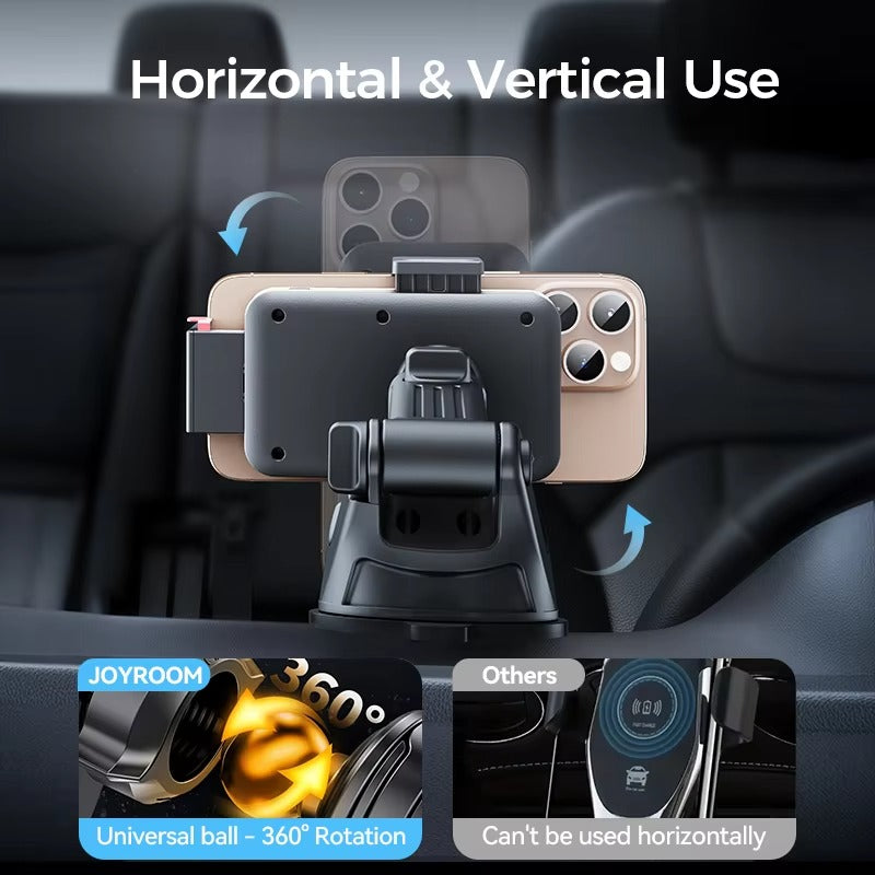 Premium 15W Car Phone Holder with Wireless Charging, Adjustable Rotatable Mount, Secure Air Vent & Dashboard Charging Stand