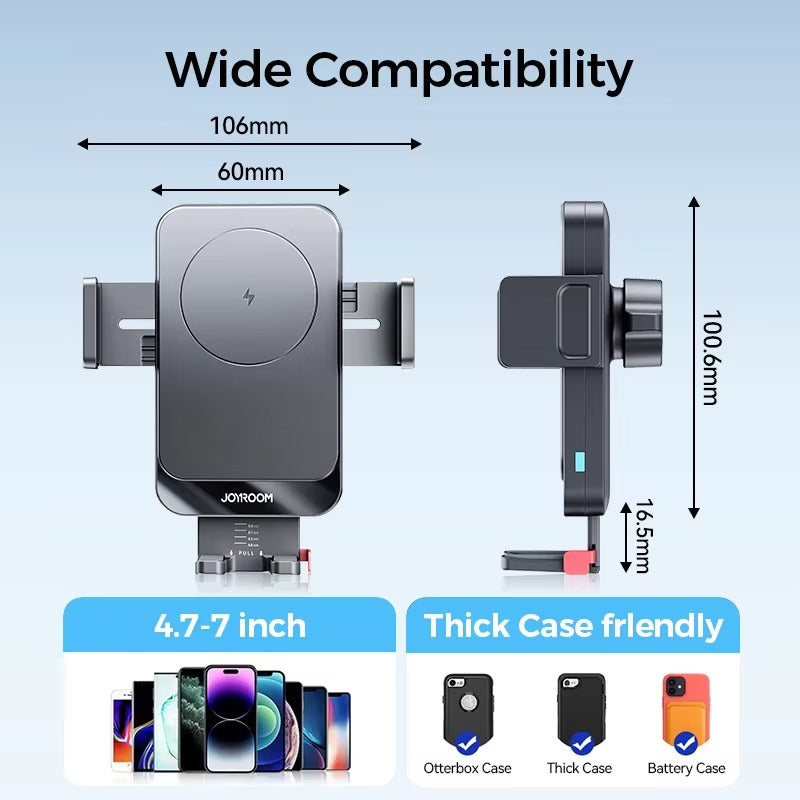 Premium 15W Car Phone Holder with Wireless Charging, Adjustable Rotatable Mount, Secure Air Vent & Dashboard Charging Stand
