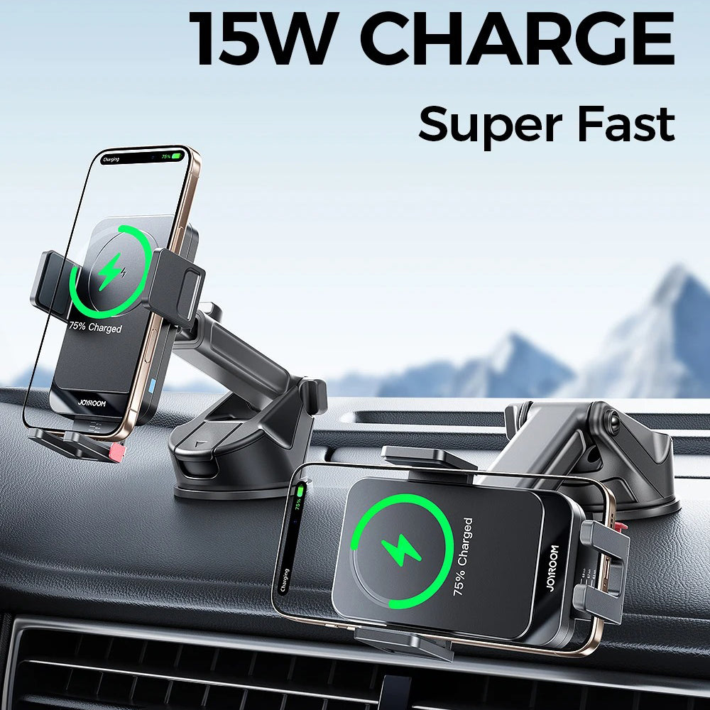 Premium 15W Car Phone Holder with Wireless Charging, Adjustable Rotatable Mount, Secure Air Vent & Dashboard Charging Stand