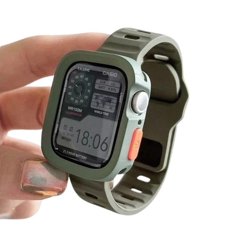 Premium Apple Watch Silicone Band with Protective Case, Shock-Resistant Strap & Cover for Ultra & Series Models 38mm–49mm