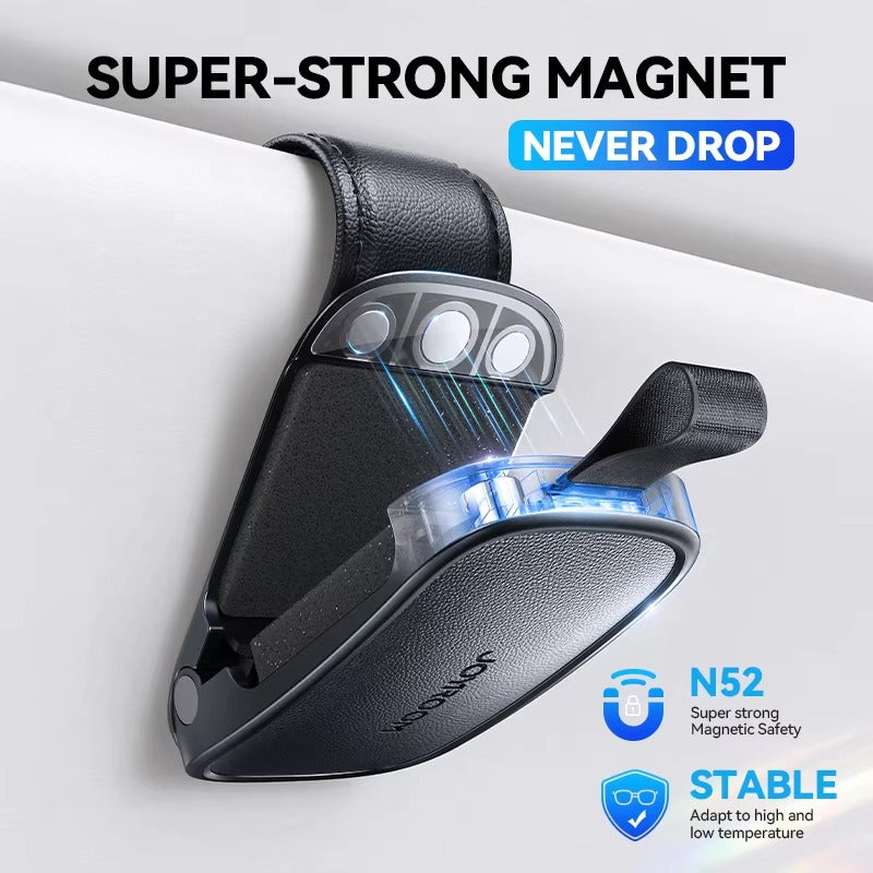 Premium Car Sunglasses Holder with Universal Sun Visor Clip, Lightweight ABS Leather Design, Secure Eyeglass Storage & Card Ticket Organizer