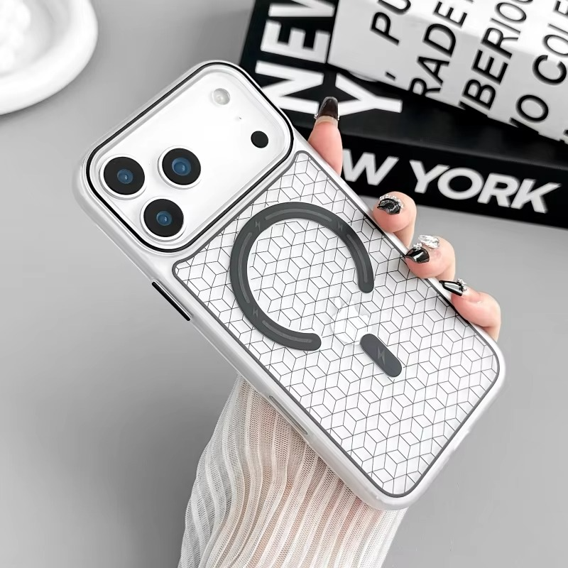 Luxury MagSafe Shockproof iPhone Case — High-Tech Geometric Hard PC Back, Anti-Fingerprint Matte Grip, Wireless Charging Compatible