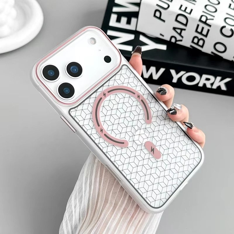 Luxury MagSafe Shockproof iPhone Case — High-Tech Geometric Hard PC Back, Anti-Fingerprint Matte Grip, Wireless Charging Compatible
