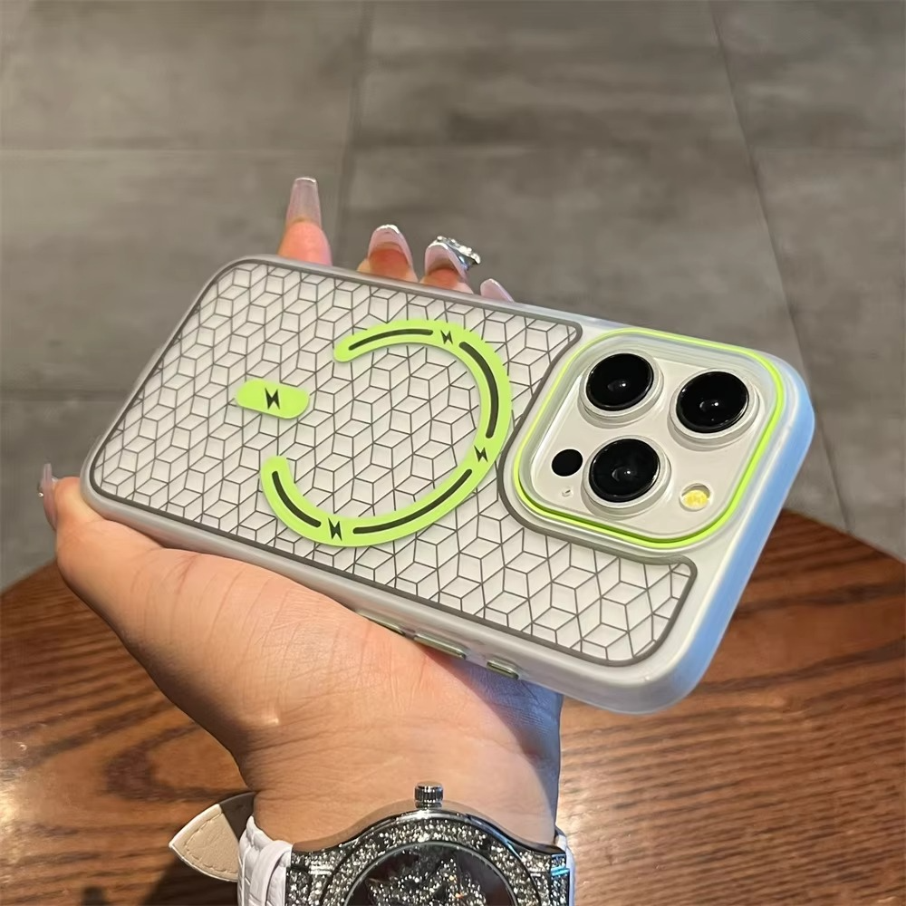 Luxury MagSafe Shockproof iPhone Case — High-Tech Geometric Hard PC Back, Anti-Fingerprint Matte Grip, Wireless Charging Compatible