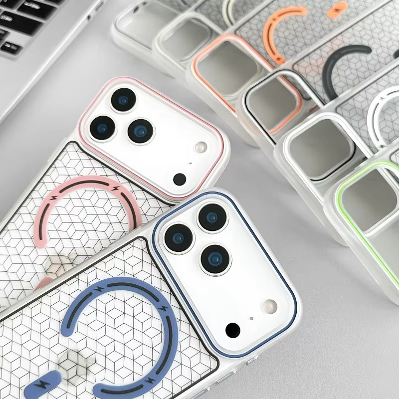 Luxury MagSafe Shockproof iPhone Case — High-Tech Geometric Hard PC Back, Anti-Fingerprint Matte Grip, Wireless Charging Compatible