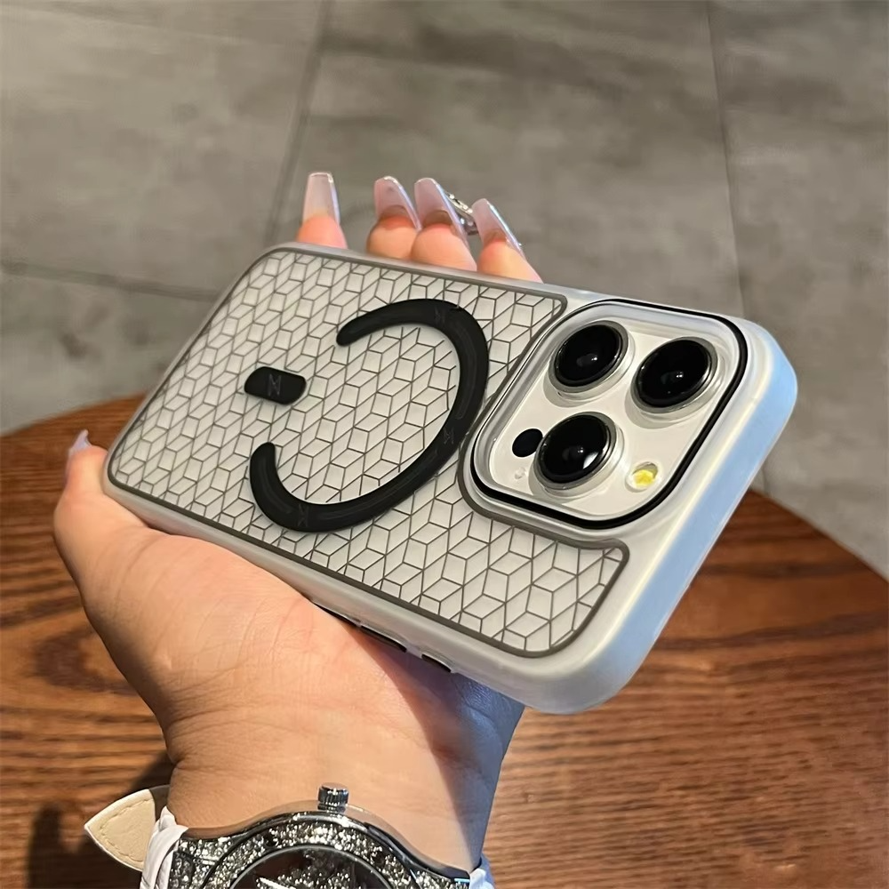 Luxury MagSafe Shockproof iPhone Case — High-Tech Geometric Hard PC Back, Anti-Fingerprint Matte Grip, Wireless Charging Compatible