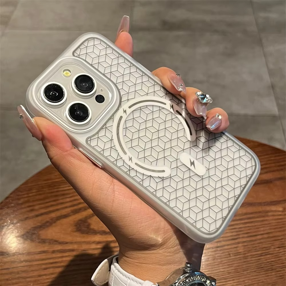 Luxury MagSafe Shockproof iPhone Case — High-Tech Geometric Hard PC Back, Anti-Fingerprint Matte Grip, Wireless Charging Compatible