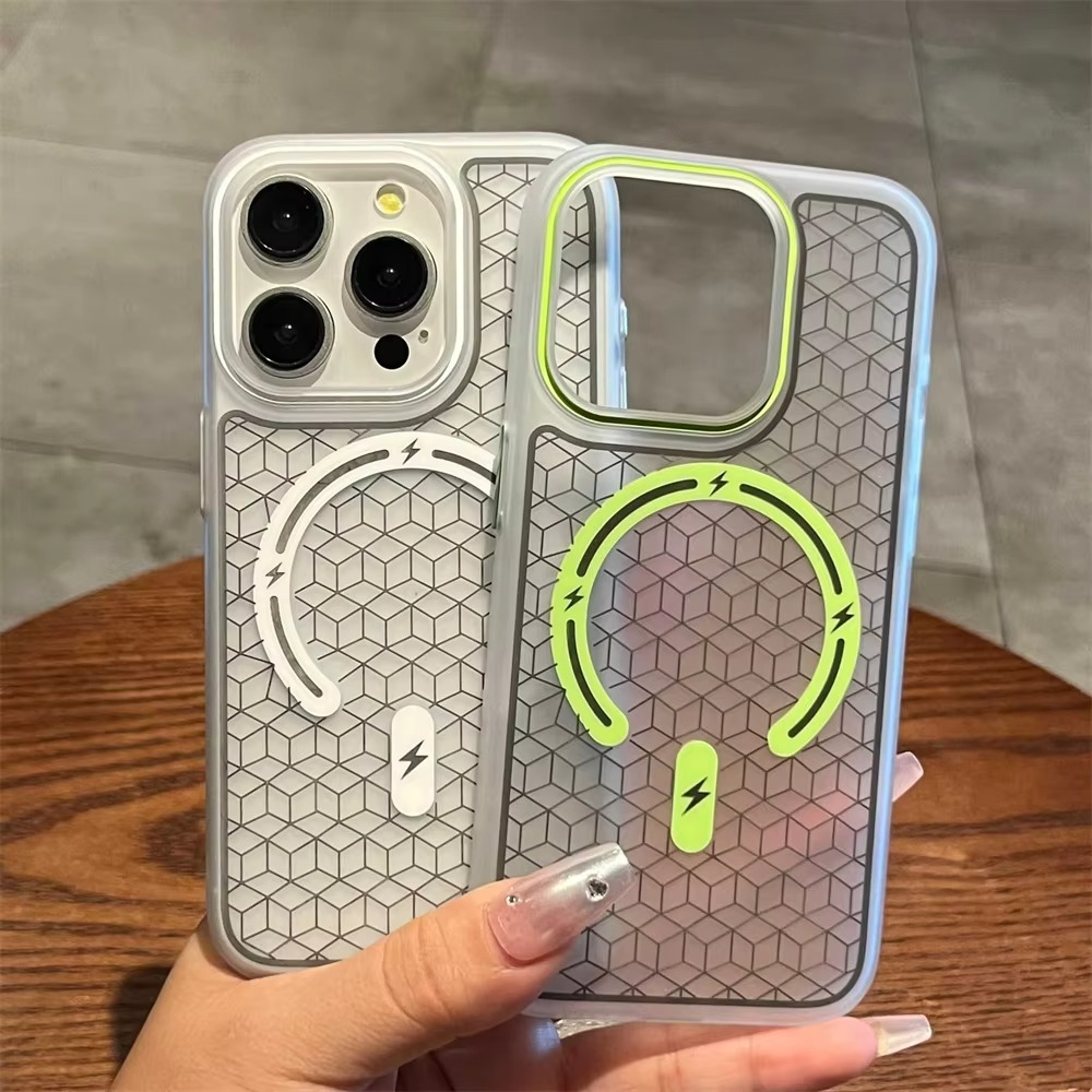 Luxury MagSafe Shockproof iPhone Case — High-Tech Geometric Hard PC Back, Anti-Fingerprint Matte Grip, Wireless Charging Compatible