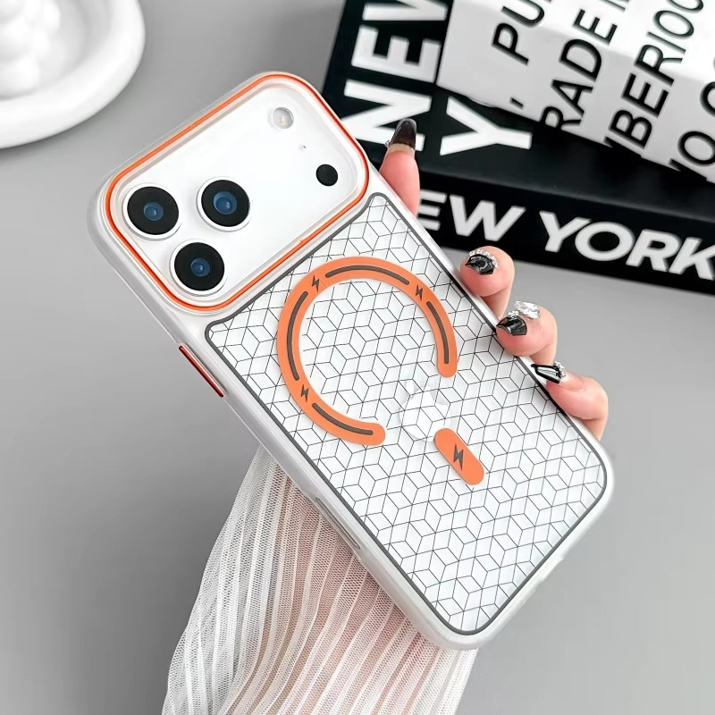 Luxury MagSafe Shockproof iPhone Case — High-Tech Geometric Hard PC Back, Anti-Fingerprint Matte Grip, Wireless Charging Compatible