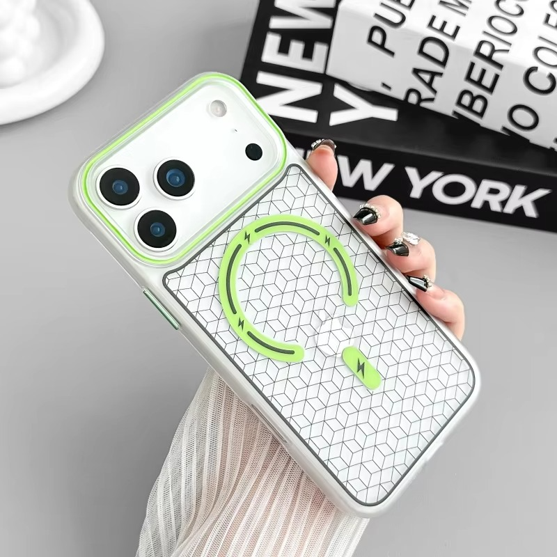 Luxury MagSafe Shockproof iPhone Case — High-Tech Geometric Hard PC Back, Anti-Fingerprint Matte Grip, Wireless Charging Compatible
