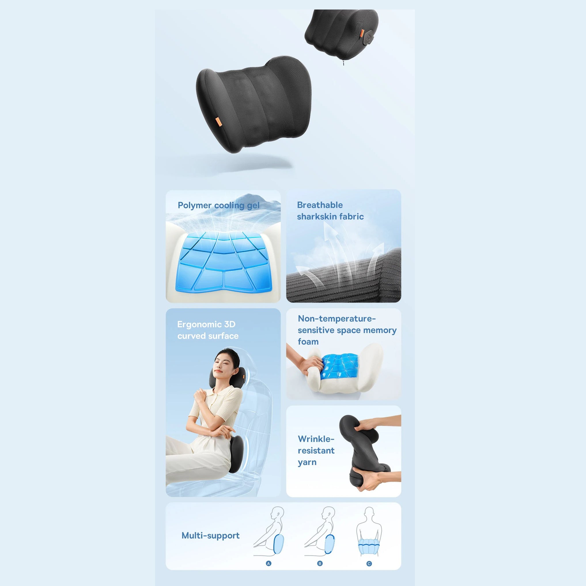 Premium Ergonomic Car Headrest & Lumbar Cushion with Cooling Gel, 3D Memory Foam Support, Breathable Design for Seat Comfort