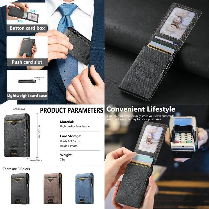 Premium Leather Wallet Phone Case with Automatic Card Eject Button, Shockproof Flip Cover, Anti-Scratch Design & Secure Card Storage
