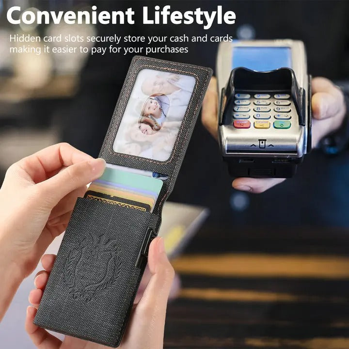 Premium Leather Wallet Phone Case with Automatic Card Eject Button, Shockproof Flip Cover, Anti-Scratch Design & Secure Card Storage