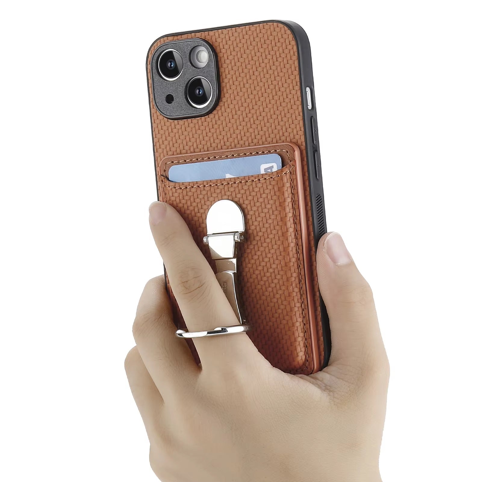 Premium iPhone Case — Leather Wallet Cover with Card Holder, Finger Ring Stand, Magnetic Grip and Lightweight Anti-Scratch Design