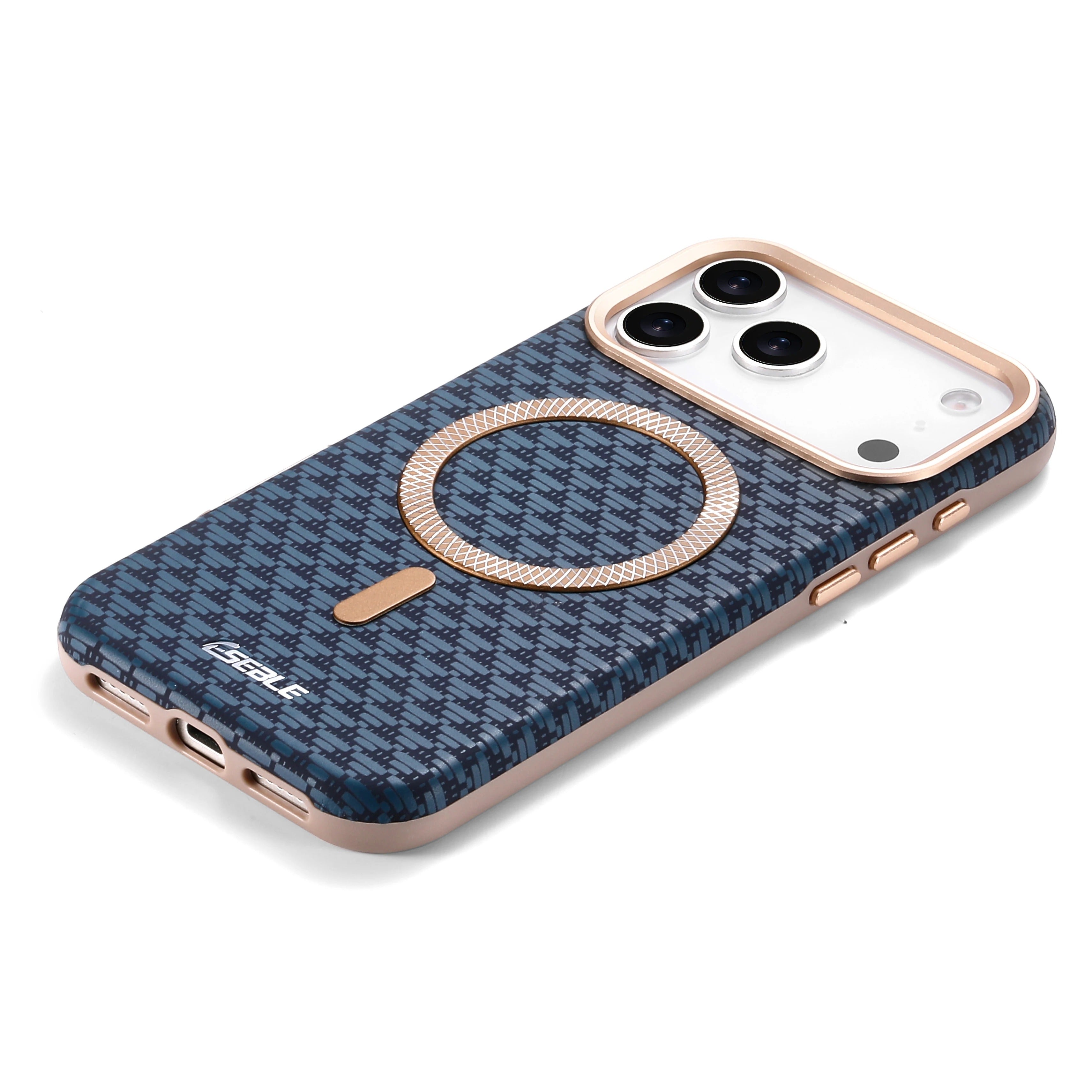 Premium Magnetic Leather iPhone Case MagSafe Compatible Shockproof Fiber Texture Cover with Anti-Fingerprint Grip & Wireless Charging Support