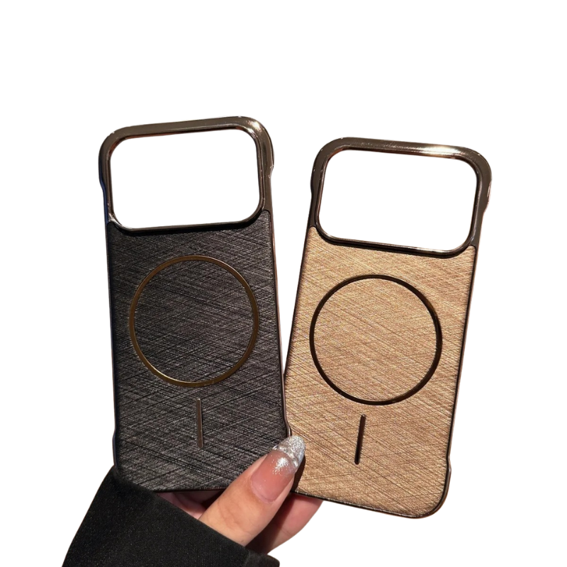Premium Magnetic iPhone Case MagSafe Compatible Shockproof Borderless Electroplated Cooling PC Cover with Gold-Wire Design & Wireless Charging Compatibility