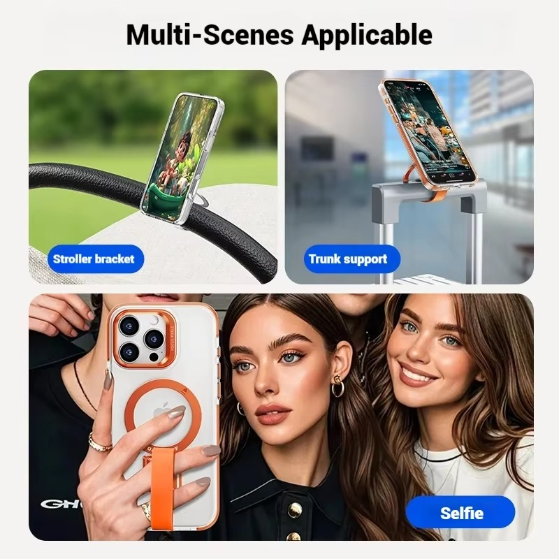 Premium Magnetic iPhone Case — MagSafe Compatible Clear Protection with Detachable Silicone Lanyard & Ring Grip, Non-Slip Full Coverage Design