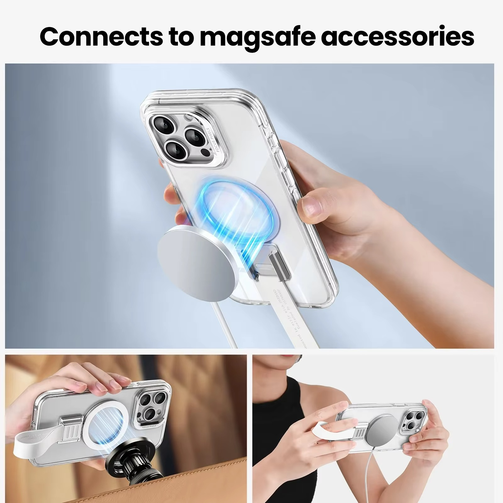 Premium Magnetic iPhone Case — MagSafe Compatible Clear Protection with Detachable Silicone Lanyard & Ring Grip, Non-Slip Full Coverage Design