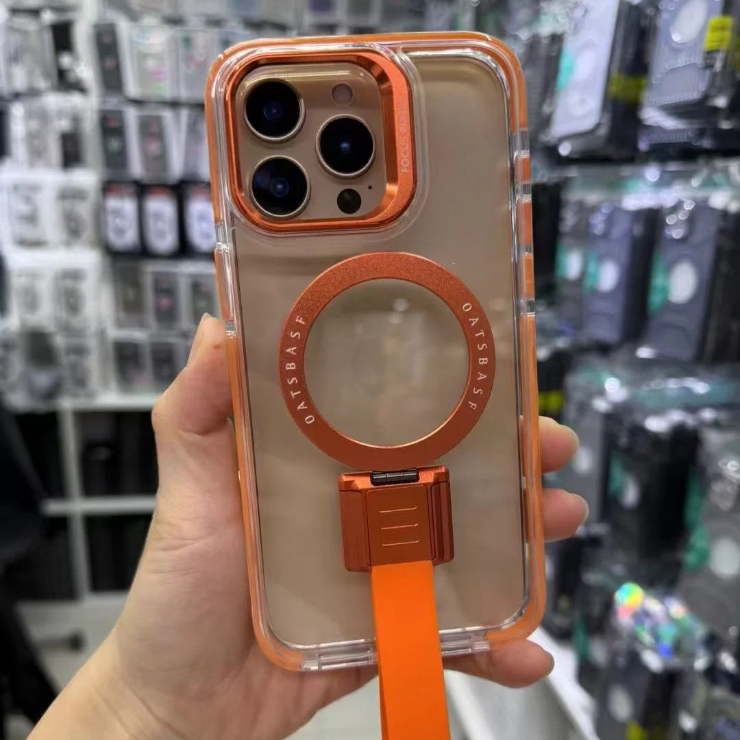 Premium Magnetic iPhone Case — MagSafe Compatible Clear Protection with Detachable Silicone Lanyard & Ring Grip, Non-Slip Full Coverage Design