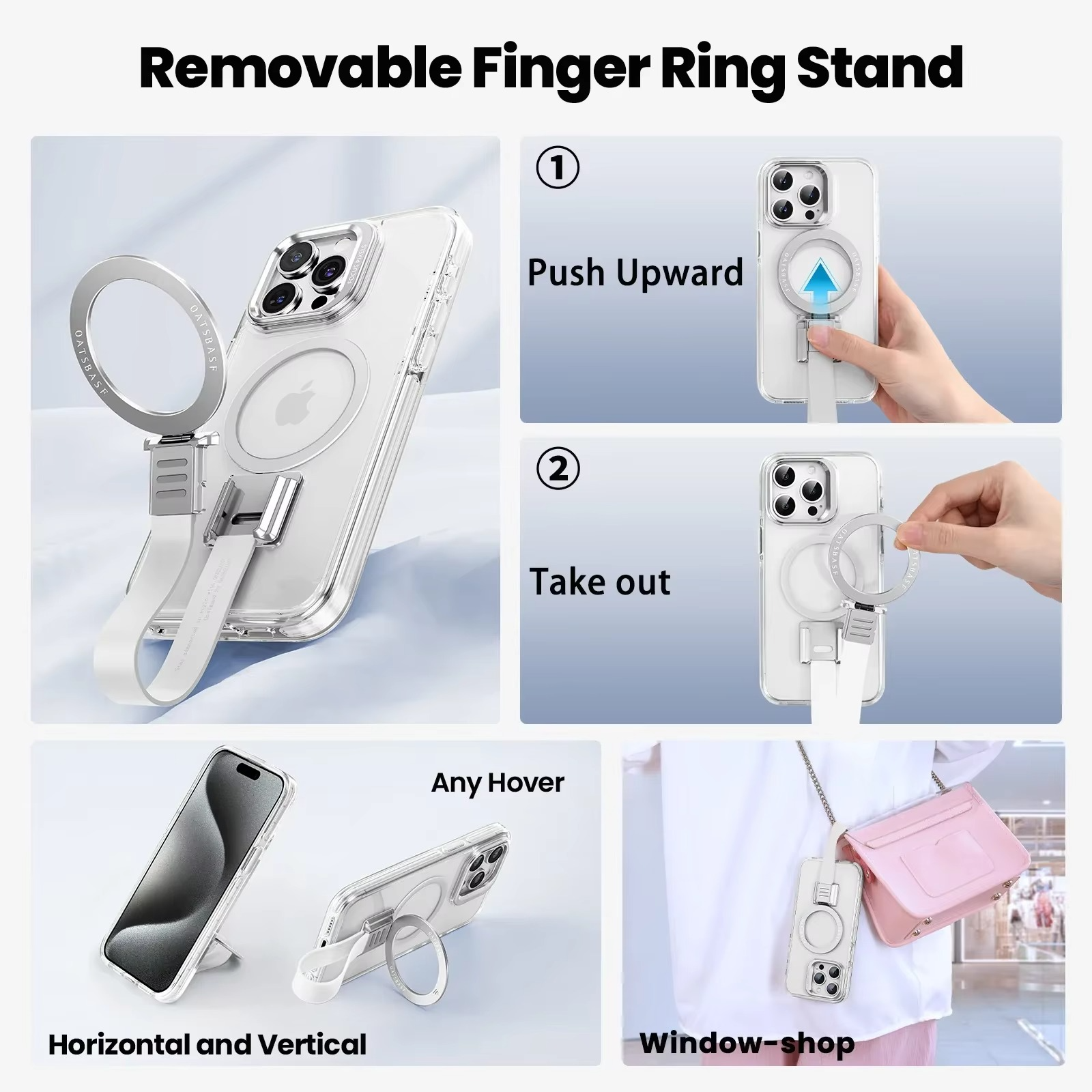 Premium Magnetic iPhone Case — MagSafe Compatible Clear Protection with Detachable Silicone Lanyard & Ring Grip, Non-Slip Full Coverage Design