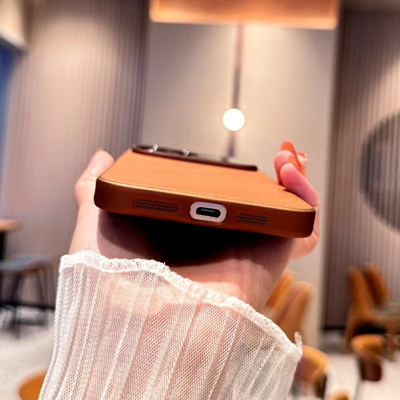 Premium iPhone Case — Magnetic Plain Leather Protective Cover with Strong Built-In Magnets, Heat Dissipation Holes and Anti-Fingerprint Scratch-Resistant Design