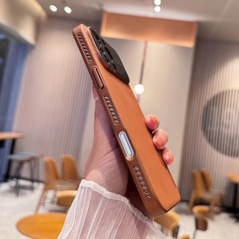 Premium iPhone Case — Magnetic Plain Leather Protective Cover with Strong Built-In Magnets, Heat Dissipation Holes and Anti-Fingerprint Scratch-Resistant Design