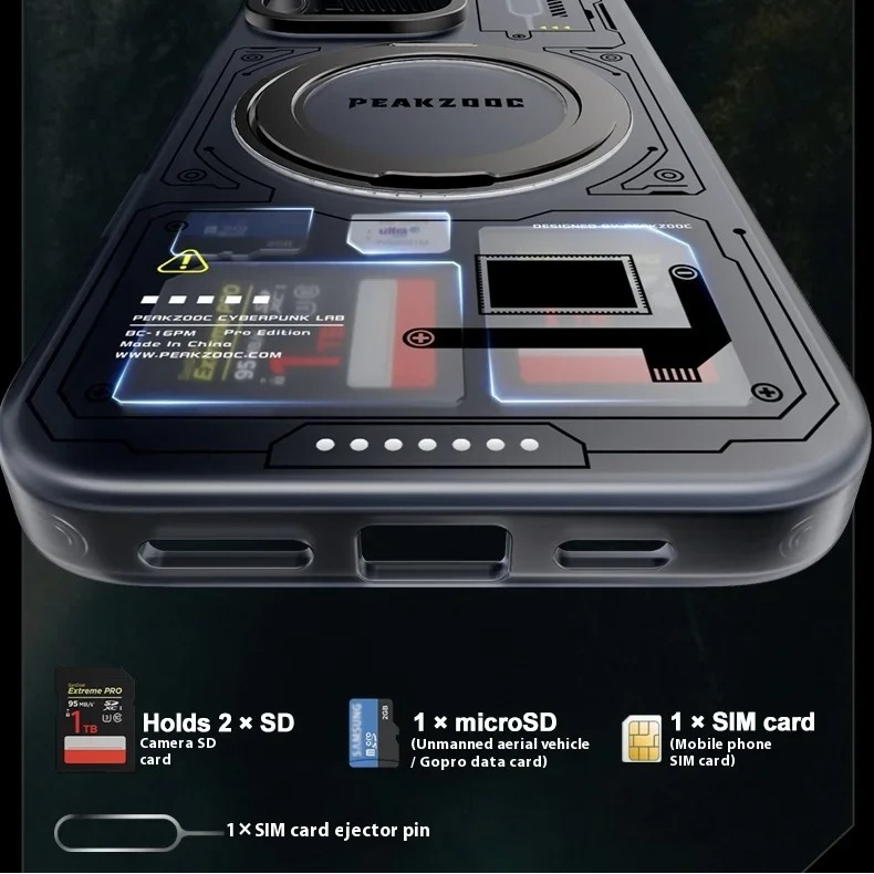 Premium Magnetic iPhone Case — Stand Bracket with Multi-Card Storage SIM/TF Manager, Shock-Resistant Design, Personalized Protective Cover