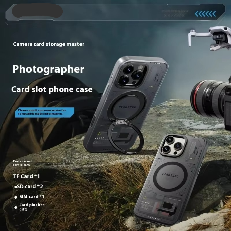 Premium Magnetic iPhone Case — Stand Bracket with Multi-Card Storage SIM/TF Manager, Shock-Resistant Design, Personalized Protective Cover