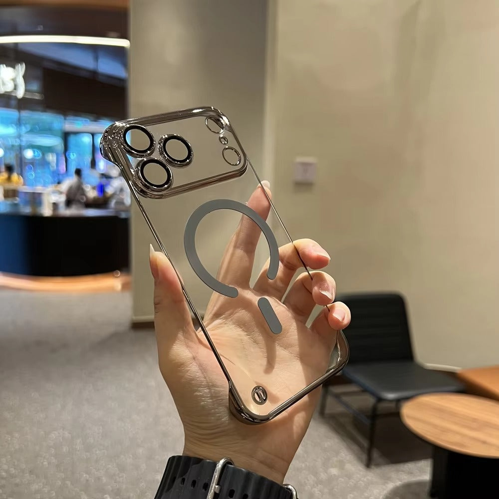 Premium iPhone Case — Plating Frameless Slim Transparent PC Cover for MagSafe with Borderless Design, Camera Protection, Anti-Fingerprint, Anti-Scratch, Dustproof