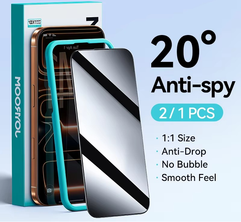 Premium Privacy Screen Protector Tempered Glass with Anti-Spy Filter, Anti-Fingerprint & Anti-Scratch Protection, Easy-Install Frame, Shatter-Resistant Film